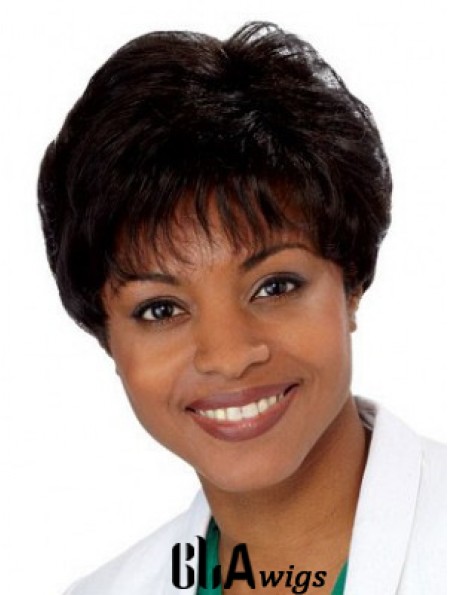 Short Black Straight Layered Convenient African American Wigs