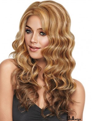 Wavy Without Bangs Long Sleek Blonde Synthetic Wigs