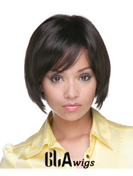 Chin Length Black Straight Bobs Flexibility African American Wigs