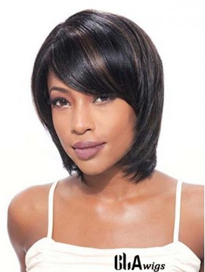 Bobs Beautiful Straight Black Chin Length Human Hair Lace Front Wigs