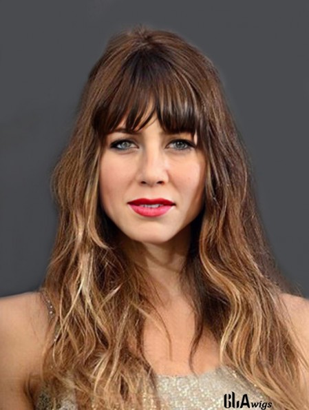 Long Brown Wavy With Bangs Fashion African American Wigs