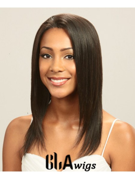 Without Bangs Perfect Straight Brown Long Human Hair Lace Front Wigs