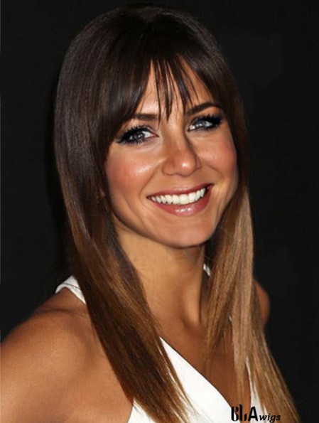 Long Ombre/2 Tone Straight With Bangs Style African American Wigs