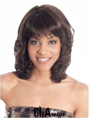 Shoulder Length Brown Wavy With Bangs Fashion African American Wigs