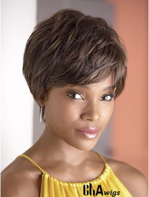 Cropped Brown Wavy Boycuts Fashionable African American Wigs