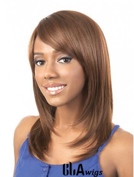 Shoulder Length Auburn Yaki Layered Style African American Wigs