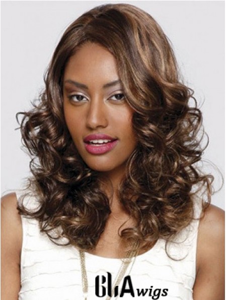 Modern Auburn Long Curly 16 inch Synthetic Glueless Lace Front Wigs Without Bangs For African American Women