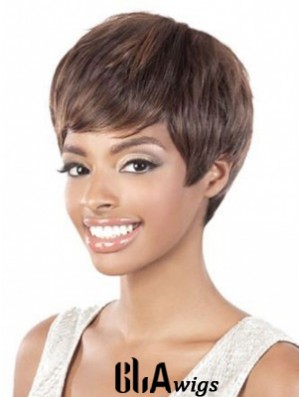 Short Brown Straight Layered Style African American Wigs