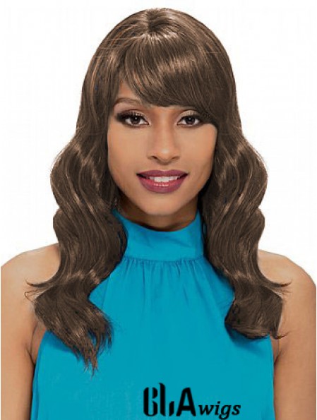 Shoulder Length Brown Wavy With Bangs New African American Wigs