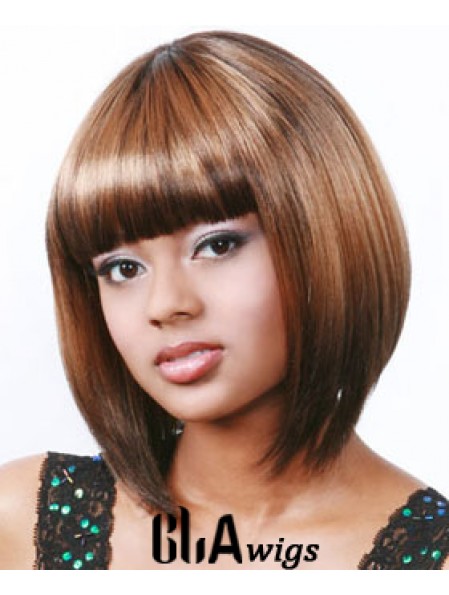 Chin Length Bobs Auburn Synthetic Straight Wigs For Black Woman