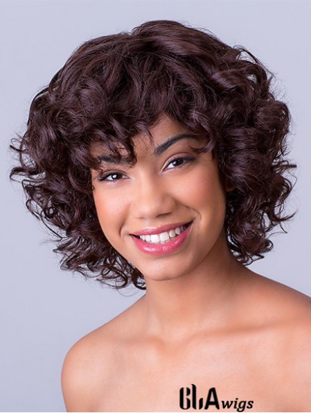 Bobs Chin Length Lace Front Synthetic Brown 11 inch Curly African American Wigs