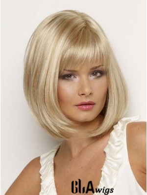 Synthetic Wig Chin Length Blonde Color Straight Style With Bangs