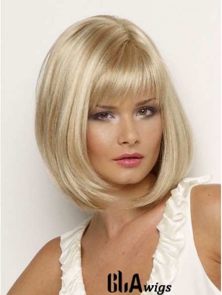 Synthetic Wig Chin Length Blonde Color Straight Style With Bangs