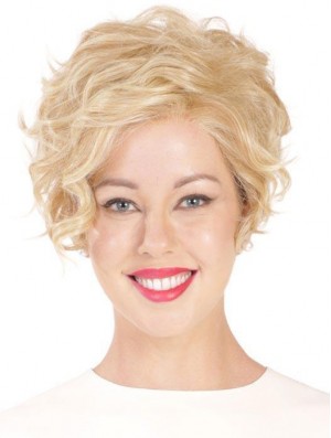 Synthetic Flexibility Cropped Blonde Curly Monofilament Wigs