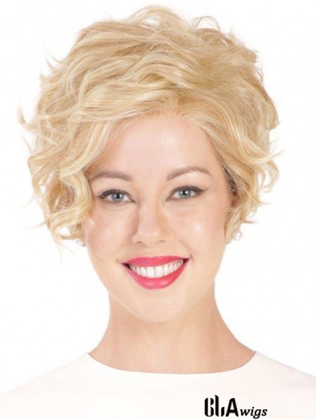 Synthetic Flexibility Cropped Blonde Curly Monofilament Wigs