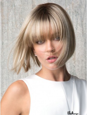 With Bangs Blonde Straight 8 inch Chin Length Synthetic Wigs
