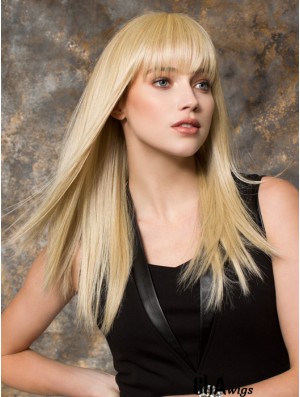 Long Blonde Synthetic Wigs Monofilament Blonde Color With Bangs