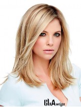 Synthetic Lace Wigs Blonde Shoulder Length Straight Style
