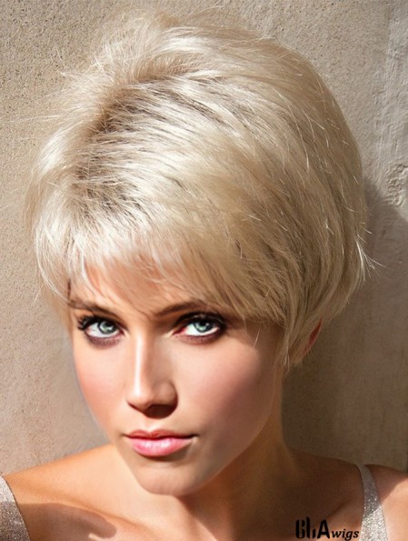 Layered Platinum Blonde Straight 4 inch Short Synthetic Wigs