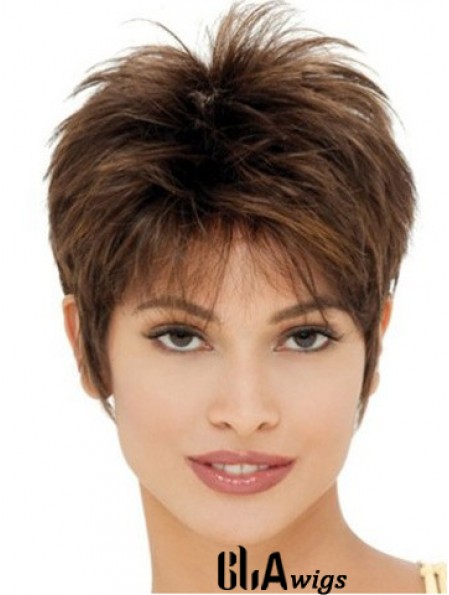 Cheap Synthetic Wigs UK With Capless Cropped Length Brown Color Boycuts