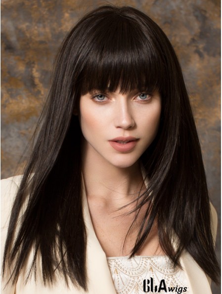 Best Synthetic Wigs With Bangs Monofilament Straight Style Black Color