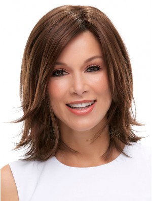 Brown Shoulder Length Straight Layered 12 inch Ideal Medium Wigs