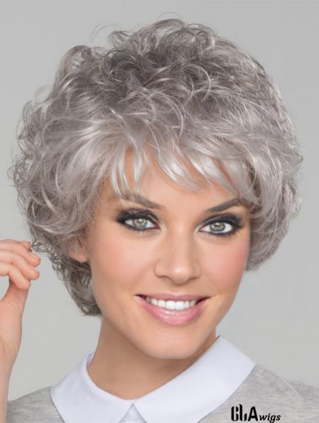 8 inch Short Top Lace Front Curly Grey Wigs