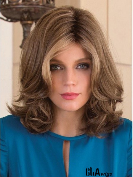 Without Bangs Brown Wavy 13 inch Shoulder Length Synthetic Wigs