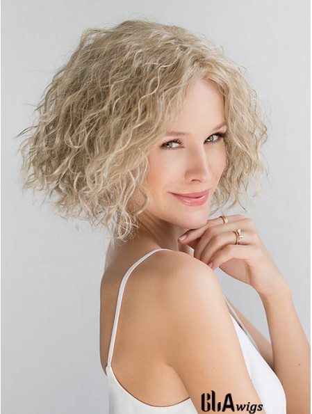 Blonde Chin Length Curly Without Bangs 10 inch Fashionable Medium Wigs