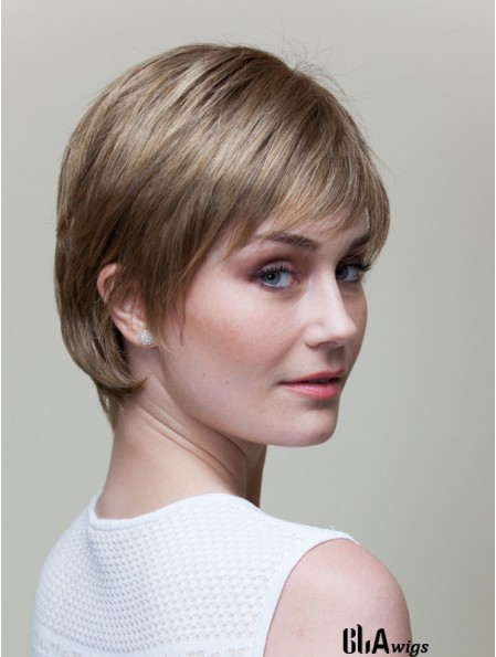 Straight Short 8 inch Blonde 100% Hand-tied Wigs