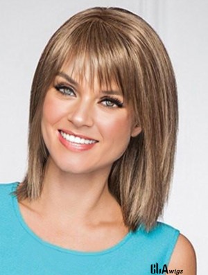 Shoulder Length Straight Blonde 12 inch Lace Full Wigs