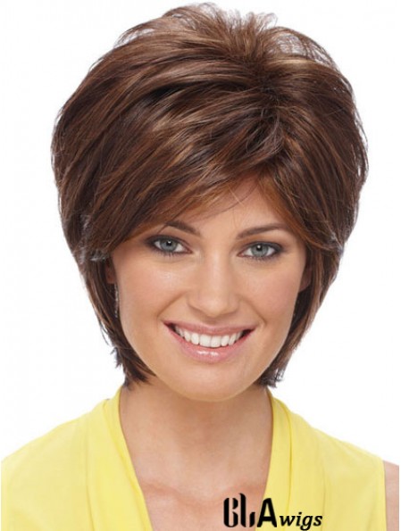 Sleek Synthetic Wigs Auburn Color Short Length Layered Style