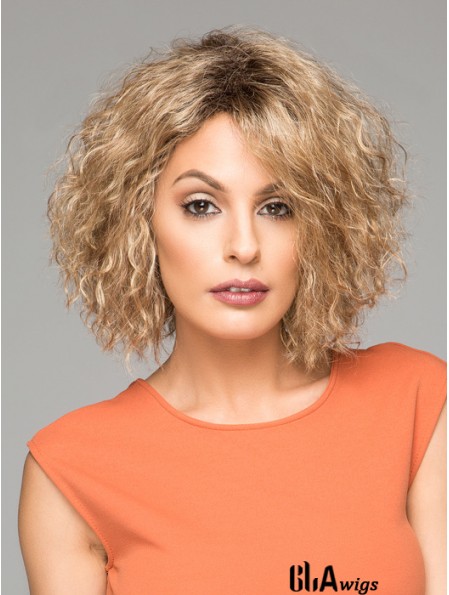 Short Curly Synthetic Wigs Chin Length Blonde Color Curly Style