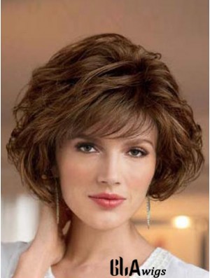 UK Synthetic Wigs Bobs Cut Short Length Brown Color Wavy Style