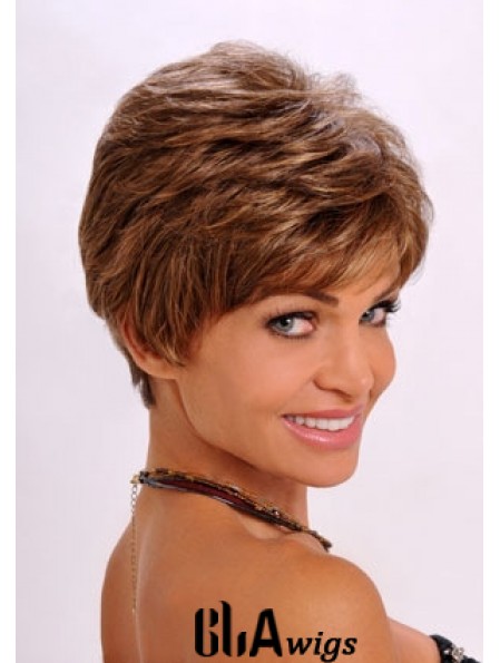 Synthetic Hair Wavy Style Auburn Color Cropped Length