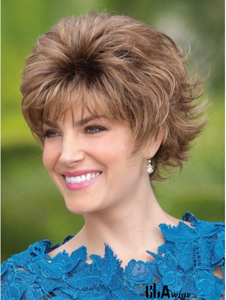 Capless Brown 6 inch Short With Bangs Synthetic Wigs