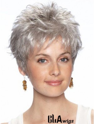 Short Grey Wig With Synthetic Lace Front Wavy Style Grey Cut