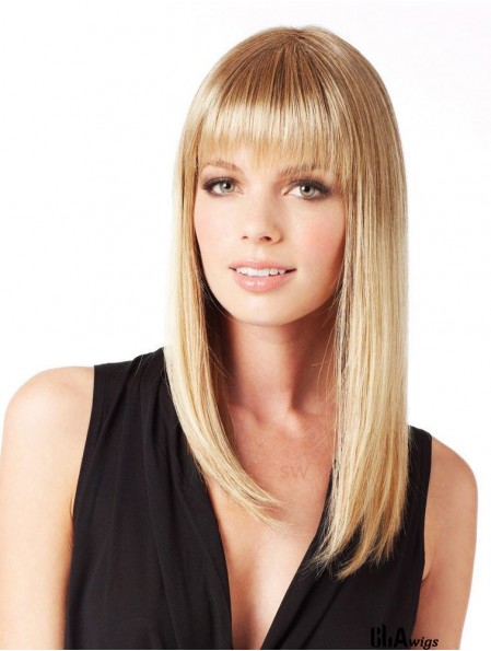 Long Synthetic Lace Front Wigs Straight Style Witih Bangs Blonde Color