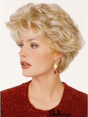 Blonde Color Short Length Classic Cut Synthetic Wigs For Old Women