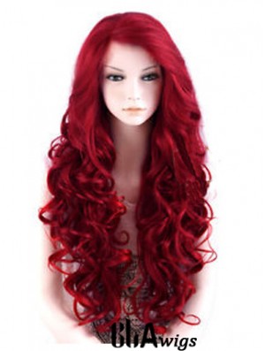 24 inch Red Long Wavy Large Cap Synthetic Lace Front Wigs