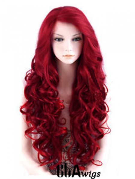 24 inch Red Long Wavy Large Cap Synthetic Lace Front Wigs