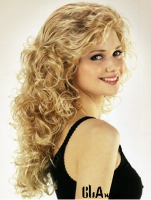 Ideal Blonde Curly With Bangs Long Wigs