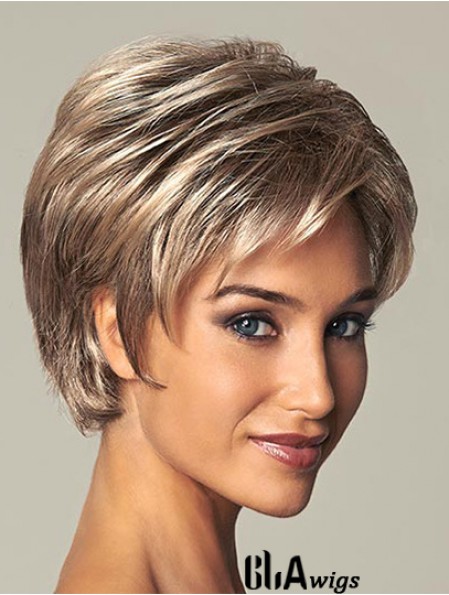 Short Ladies Synthetic Wig With Lace Front Straight Style Layered Cut