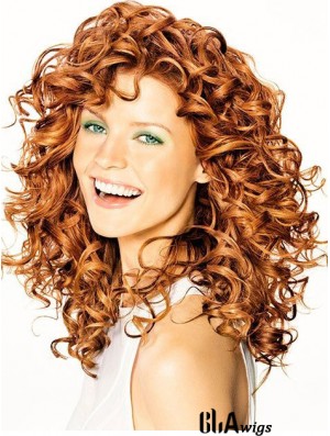 Copper Shoulder Length Curly Without Bangs 16 inch Hairstyles Medium Wigs