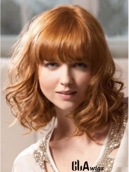 Shoulder Length With Bangs Wavy Blonde Sleek Synthetic Wigs