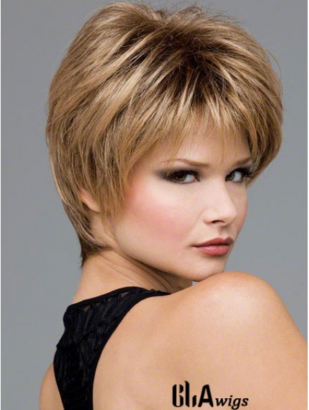 Short Wavy Boycuts Blonde Synthetic Wavy Lace Front Wigs