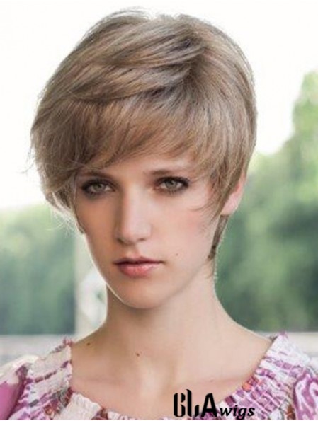 Suitable 6 inch Straight Blonde Boycuts Short Wigs