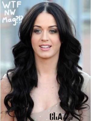 Long Wavy Without Bangs Black Good 100% Hand-tied Wigs