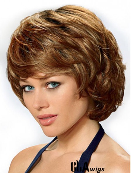 Synthetic Hair Front Lace Wigs UK Chin Length Auburn Color Wavy Style