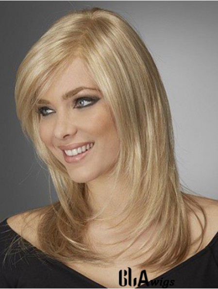 Best Comfortable Synthetic Wigs With Bangs Monofilament Blonde Color Wavy Style